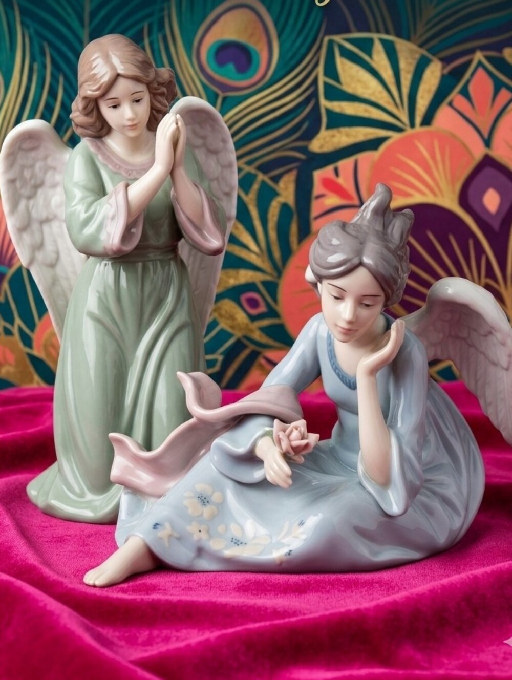 Vintage Pair Angels Porcelain Rare Find Beautiful Set Grandeur
